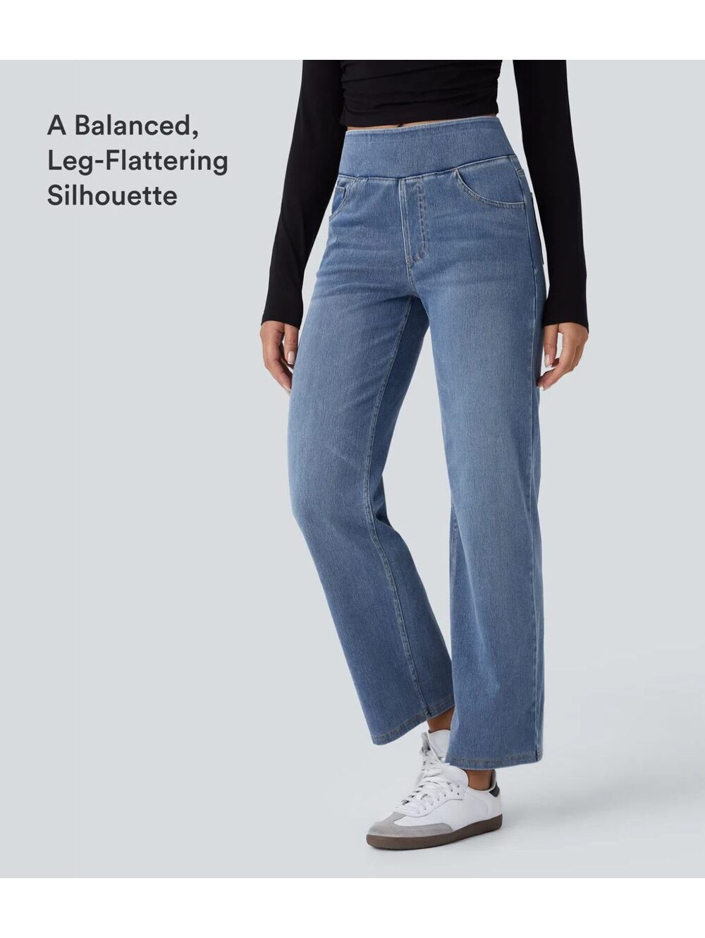 Halara Flex High Waisted Pockets Straight Leg Washed Casual Jeans Size L Reg